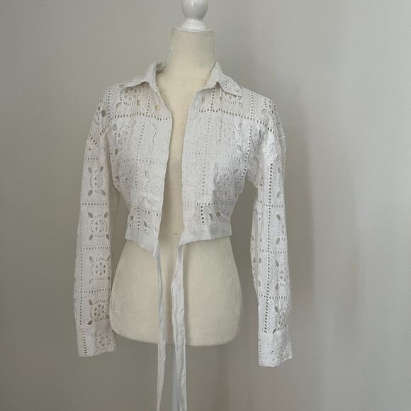 Miguelina Womens White Savannah Eyelet Crop Wrap Blouse Top XS - Picture 4 of 8